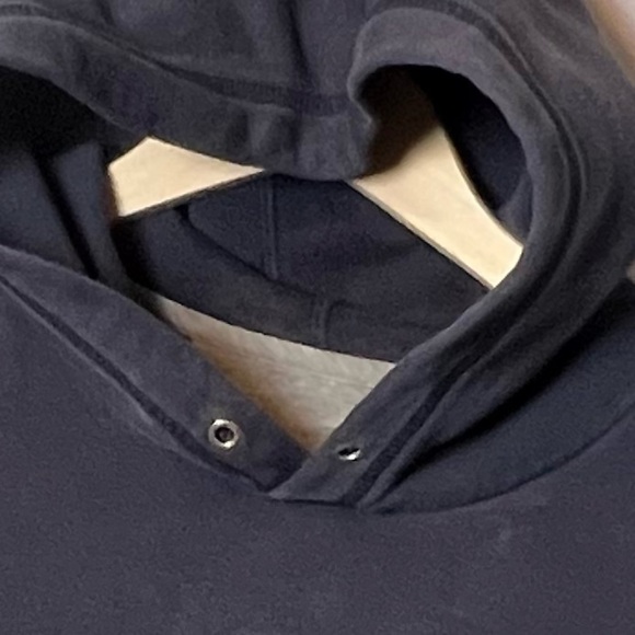 Nike Fuzzy Swoosh Hoodie Men’s XL Navy Blue Pullover Sweatshirt **STAINS - Picture 2 of 7